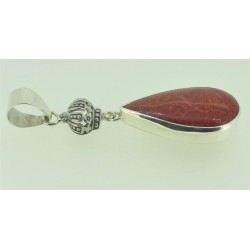 Zilveren edelsteen hanger met zilver kroontje en druppel Koraal