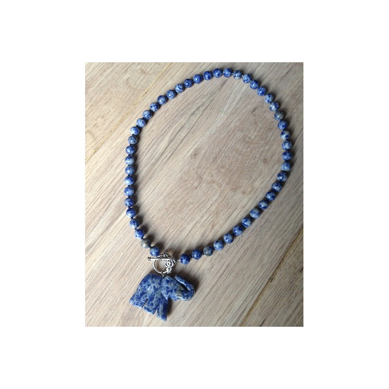 Edelsteenketting met Sodaliet en olifant hanger van Sodaliet
