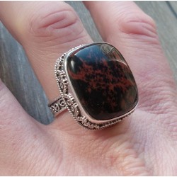 Zilveren ring met mahonie Obsidiaan in bewerkte setting 18.5 mm