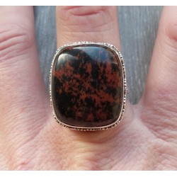 Zilveren ring met mahonie Obsidiaan in bewerkte setting 18.5 mm