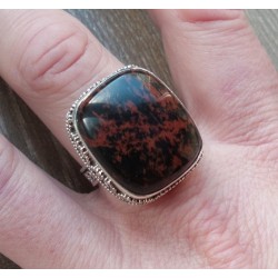Zilveren ring met mahonie Obsidiaan in bewerkte setting 18.5 mm