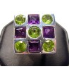 Zilveren ring vierkante kop gezet met Peridot en Amethist 16.5