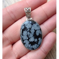 Zilveren edelsteen hanger met sneeuwvlok Obsidiaan