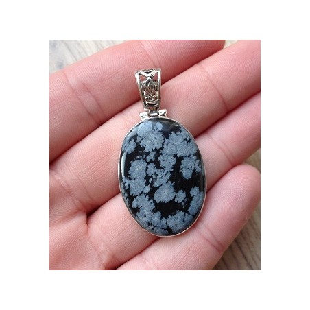 Zilveren edelsteen hanger met sneeuwvlok Obsidiaan