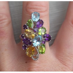 Zilveren ring met Topaas, Amethist, Peridot en Citrien 18 mm