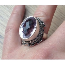Zilveren edelsteen ring met roze Amethist ring maat 17 mm.