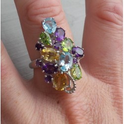 Zilveren ring met Topaas, Amethist, Peridot en Citrien 18 mm