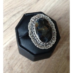 Zilveren edelsteen ring met Pietersiet bewerkte setting maat 17