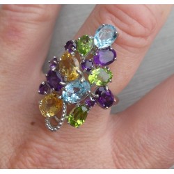Zilveren ring met Topaas, Amethist, Peridot en Citrien 18 mm