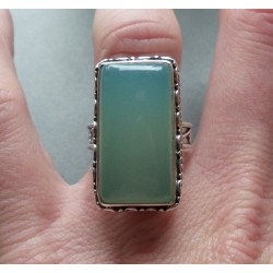 Zilveren ring rechthoekige aqua Chalcedoon bewerkte setting 17.7