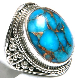 Zilveren ring met blauw koper Turkoois steen maat 7