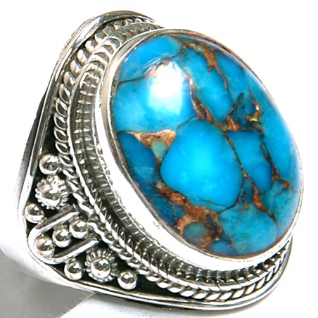 Zilveren ring met blauw koper Turkoois steen maat 7
