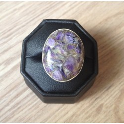 Zilveren edelsteen ring met koper Charoiet maat 17.5 mm