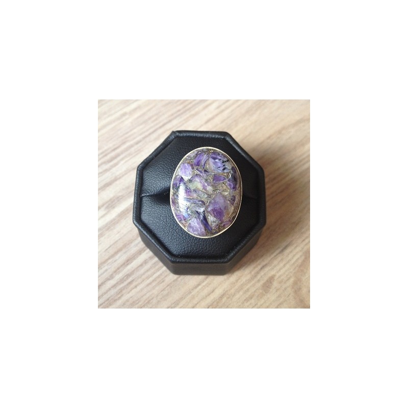 Zilveren edelsteen ring met koper Charoiet maat 17.5 mm