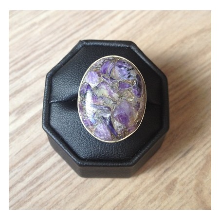 Zilveren edelsteen ring met koper Charoiet maat 17.5 mm