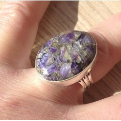 Zilveren edelsteen ring met koper Charoiet maat 17.5 mm