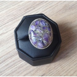 Zilveren edelsteen ring met koper Charoiet maat 17.5 mm