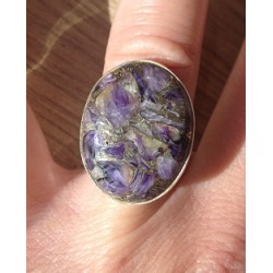 Zilveren edelsteen ring met koper Charoiet maat 17.5 mm