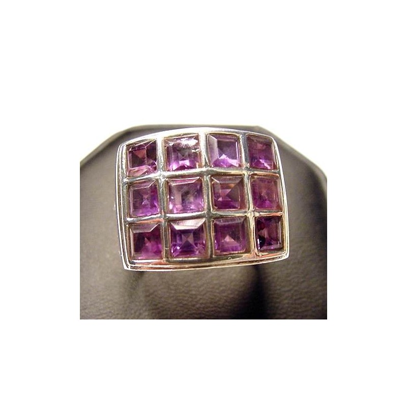 Zilveren edelsteen ring met twaalf Amethisten maat 18.5 mm