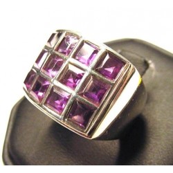 Zilveren edelsteen ring met twaalf Amethisten maat 18.5 mm