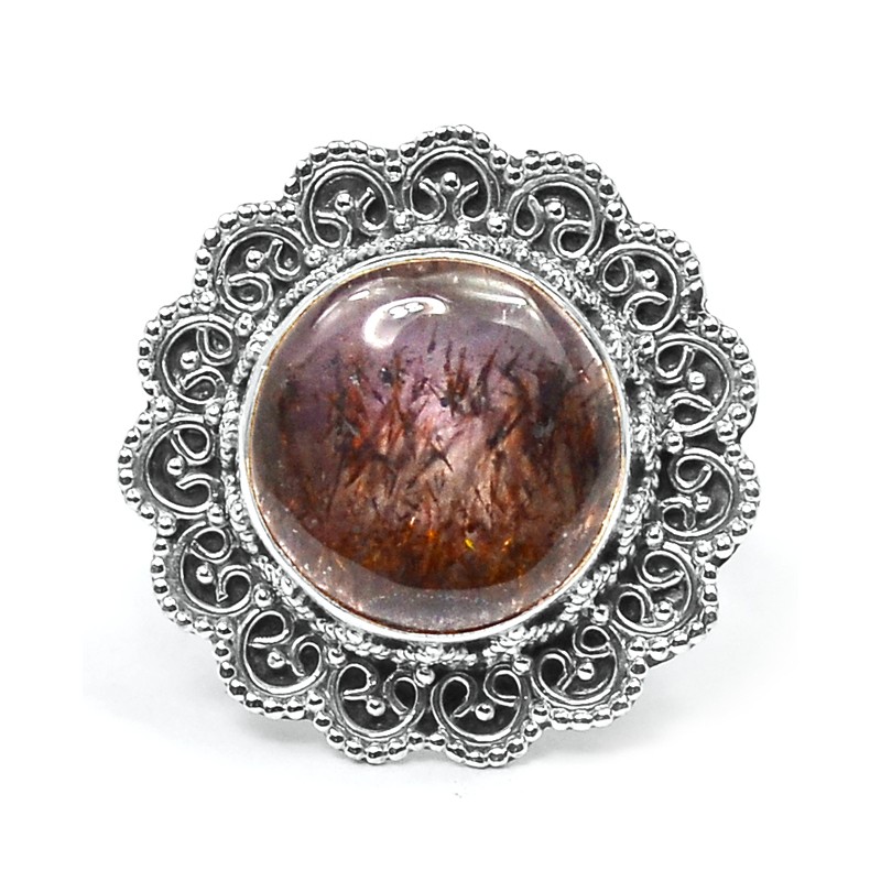 Zilveren ring met Cacoxeniet in bewerkte setting maat 16.5 mm