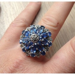 Zilveren ring met Markasiet, Kyaniet en Saffier maat 17.7 of 18.
