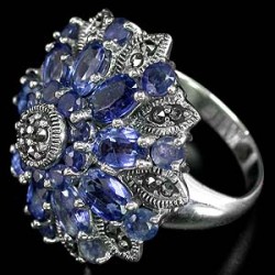 Zilveren ring met Markasiet, Kyaniet en Saffier maat 17.7 of 18.