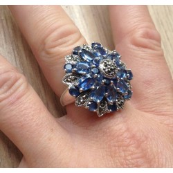 Zilveren ring met Markasiet, Kyaniet en Saffier maat 17.7 of 18.