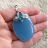 Zilveren edelsteen hanger grote Chalcedoon en blauw Topaas