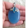 Zilveren edelsteen hanger grote Chalcedoon en blauw Topaas