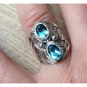 Zilveren edelsteen ring met twee blauwe Topazen 17 mm