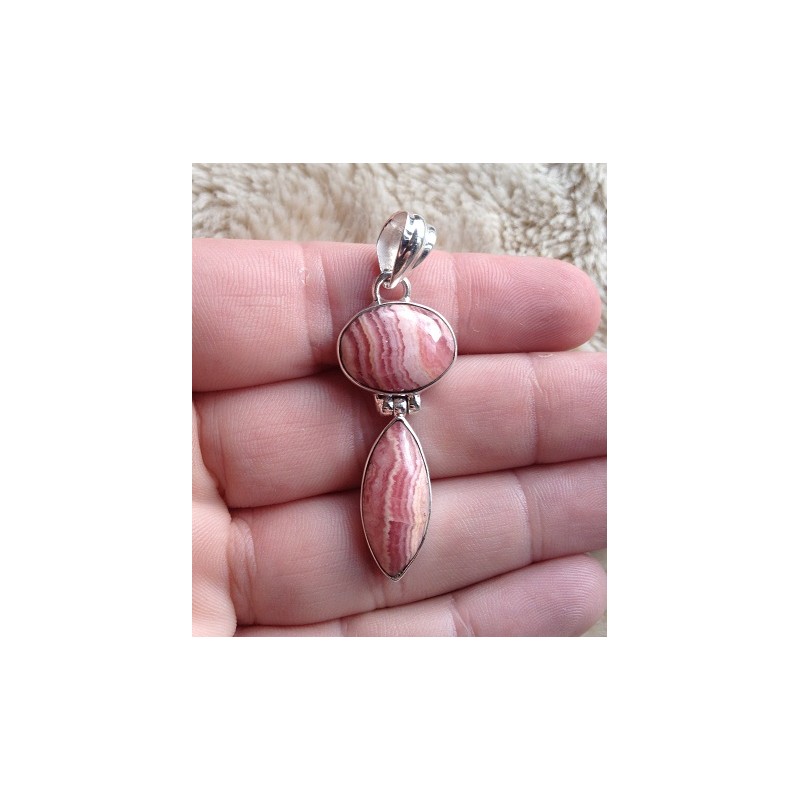 Zilveren edelsteen hanger ovale en druppelvorm Rhodochrosiet