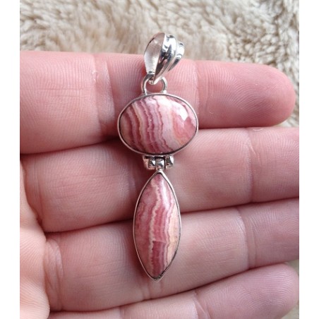 Zilveren edelsteen hanger ovale en druppelvorm Rhodochrosiet