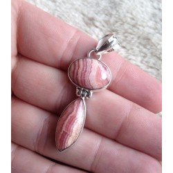 Zilveren edelsteen hanger ovale en druppelvorm Rhodochrosiet
