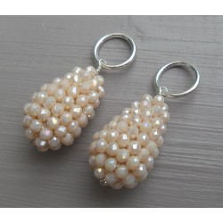 Creool hanger set met druppel van crème kleurige kristallen