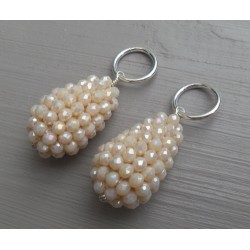 Creool hanger set met druppel van crème kleurige kristallen