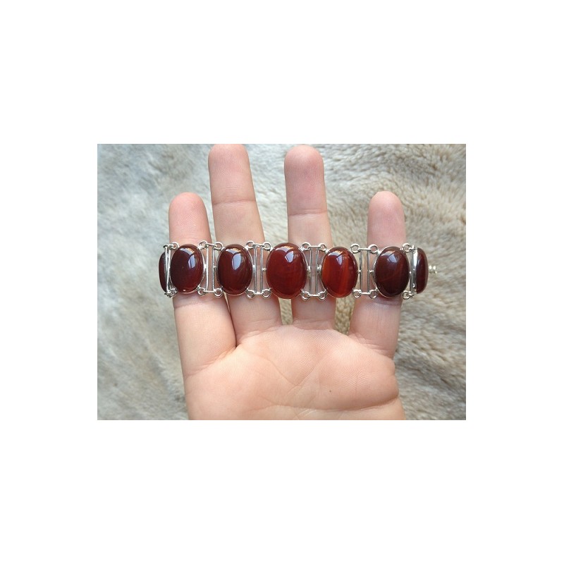 Zilveren edelsteen armband met ovale Carneool schakels