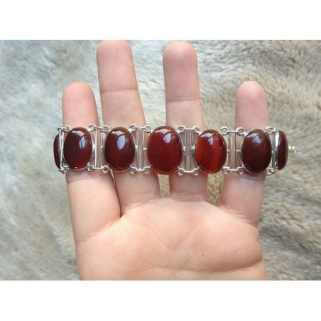 Zilveren edelsteen armband met ovale Carneool schakels