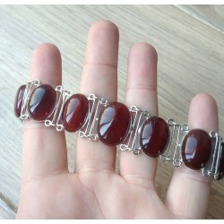 Zilveren edelsteen armband met ovale Carneool schakels