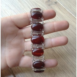 Zilveren edelsteen armband met ovale Carneool schakels