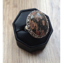 Zilveren edelsteen ring met Luipaard Jaspis ring maat 19 mm
