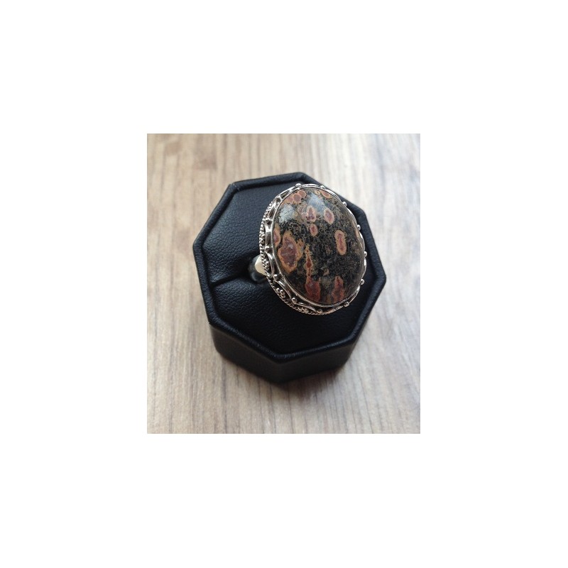 Zilveren edelsteen ring met Luipaard Jaspis ring maat 19 mm