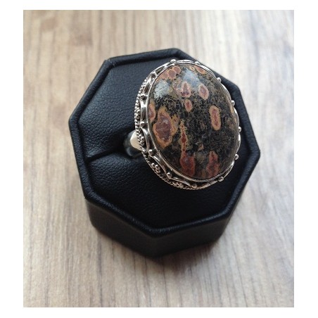 Zilveren edelsteen ring met Luipaard Jaspis ring maat 19 mm