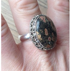 Zilveren edelsteen ring met Luipaard Jaspis ring maat 19 mm