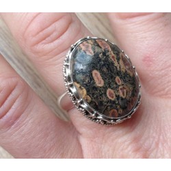 Zilveren edelsteen ring met Luipaard Jaspis ring maat 19 mm