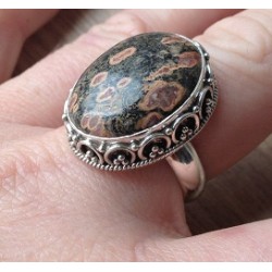 Zilveren edelsteen ring met Luipaard Jaspis ring maat 19 mm