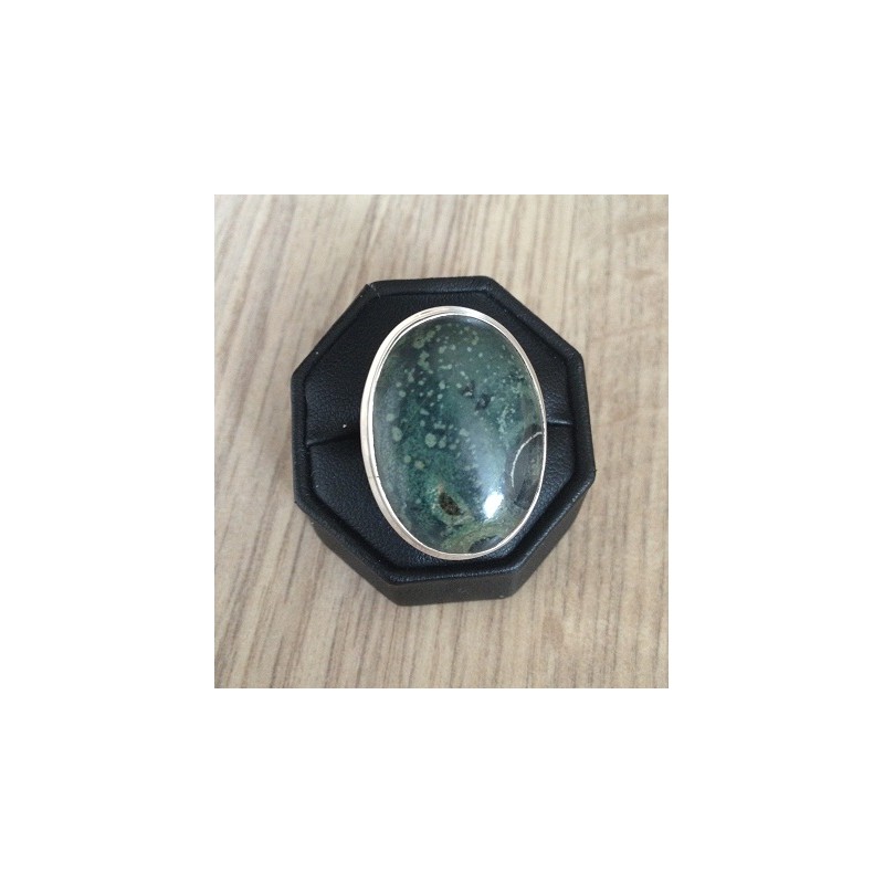 Zilveren edelsteen ring ovale Kambaba Japis ring maat 17.3 mm