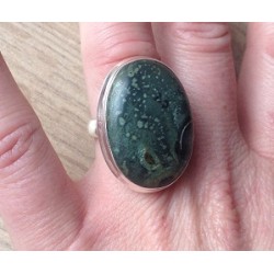 Zilveren edelsteen ring ovale Kambaba Japis ring maat 17.3 mm