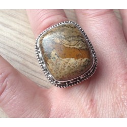 Zilveren edelsteen ring met Landschap Jasper bewerkte kop 17.5 m