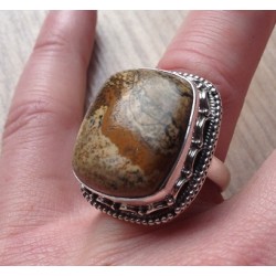 Zilveren edelsteen ring met Landschap Jasper bewerkte kop 17.5 m